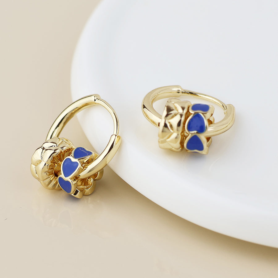 POM -Golden and Blue Enamel Heart Ring Hoop Earrings