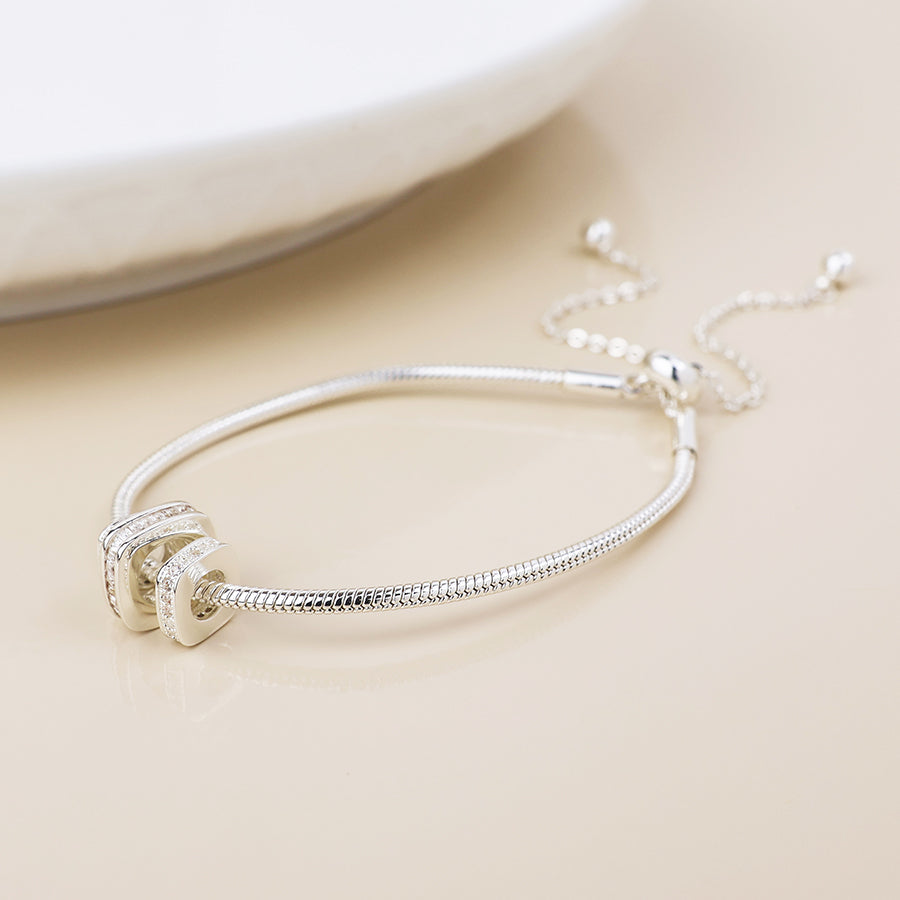 POM -Silver Plated Simple Crystal Square Rings Bracelet