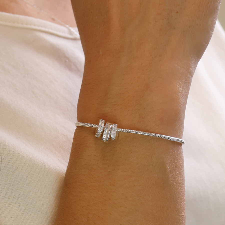 POM -Silver Plated Simple Crystal Square Rings Bracelet