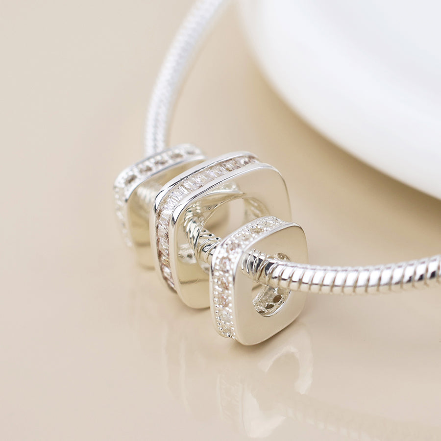 POM -Silver Plated Simple Crystal Square Rings Bracelet