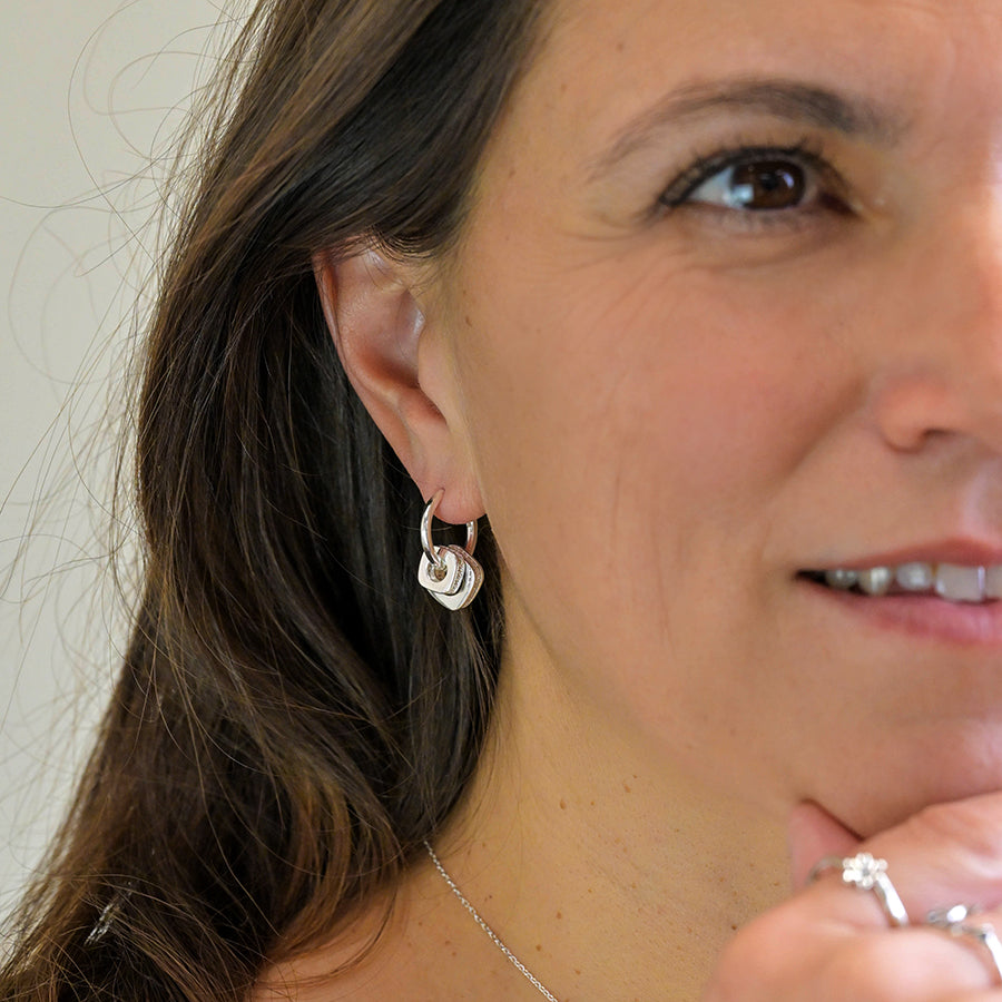 POM - Silver Plated Hoop & Square Crystal Ring Hoop Earrings