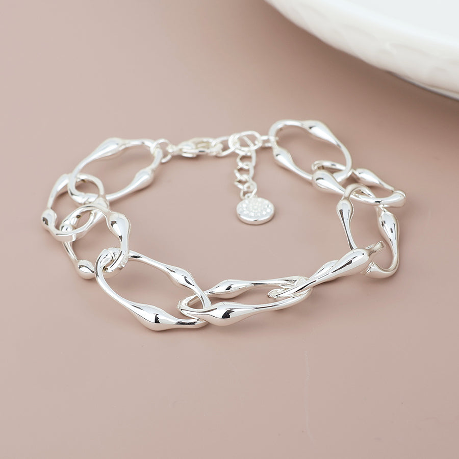 POM - Flux Silver Plated Molten Oval Links Bracelet