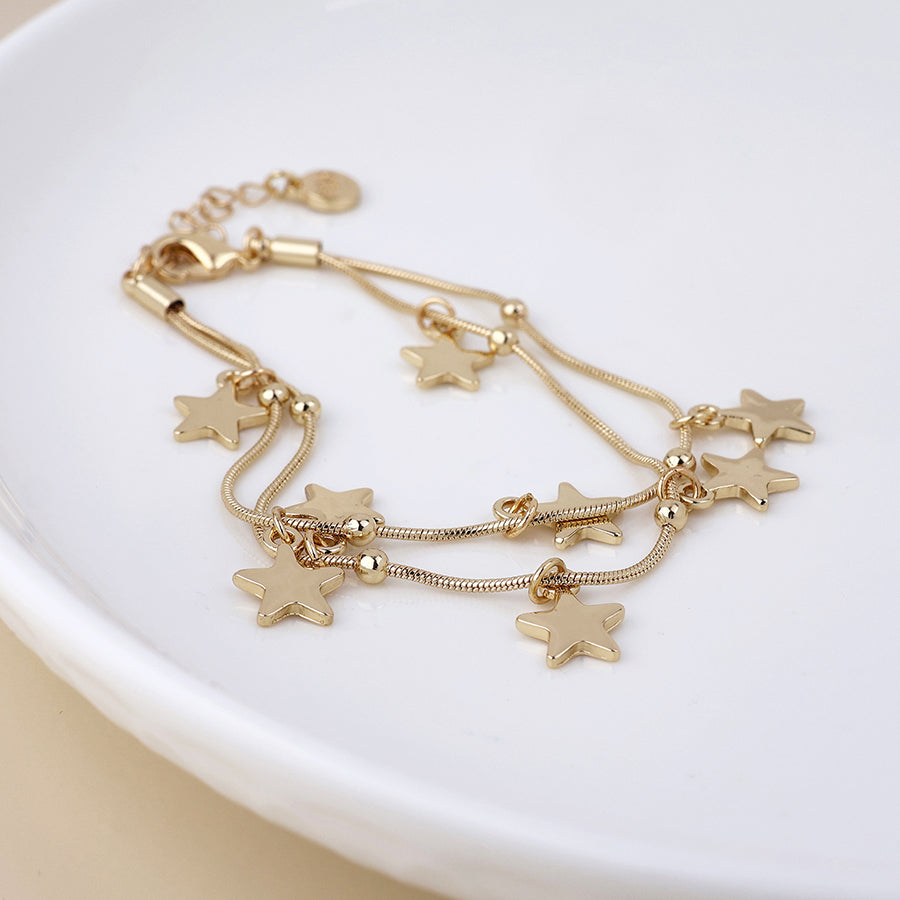 POM - Stardust Golden Double Strand Star Drops Bracelet