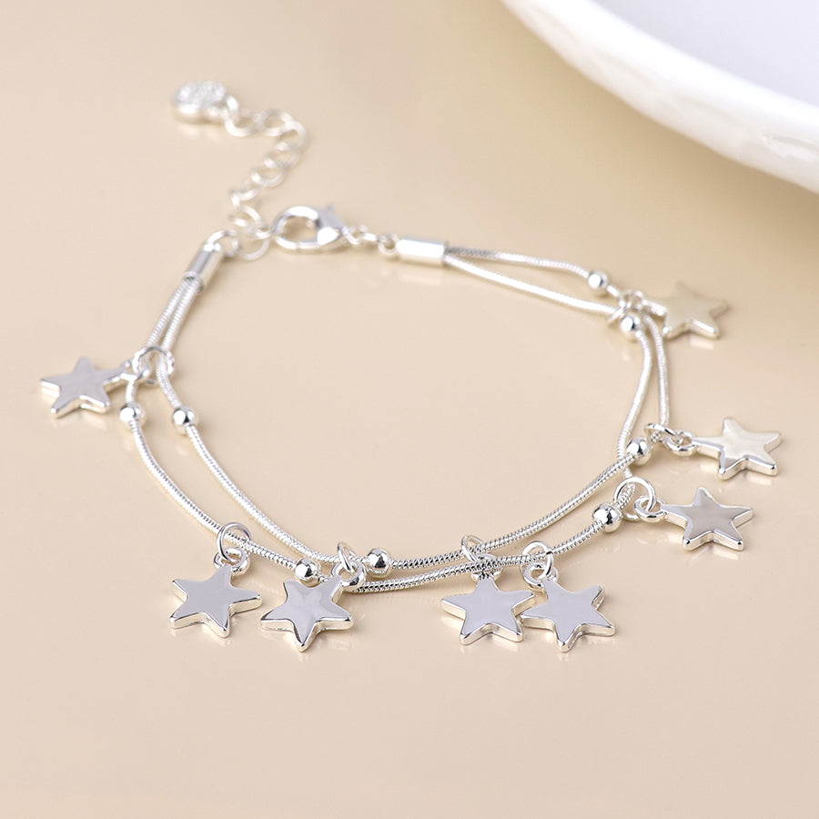 POM - Stardust Silver Plated Double Strand Star Drops Bracelet
