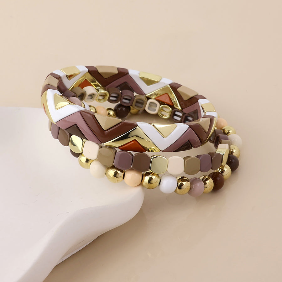 POM - Mallory Triple Bracelet Stack in Gold, Cream & Taupe