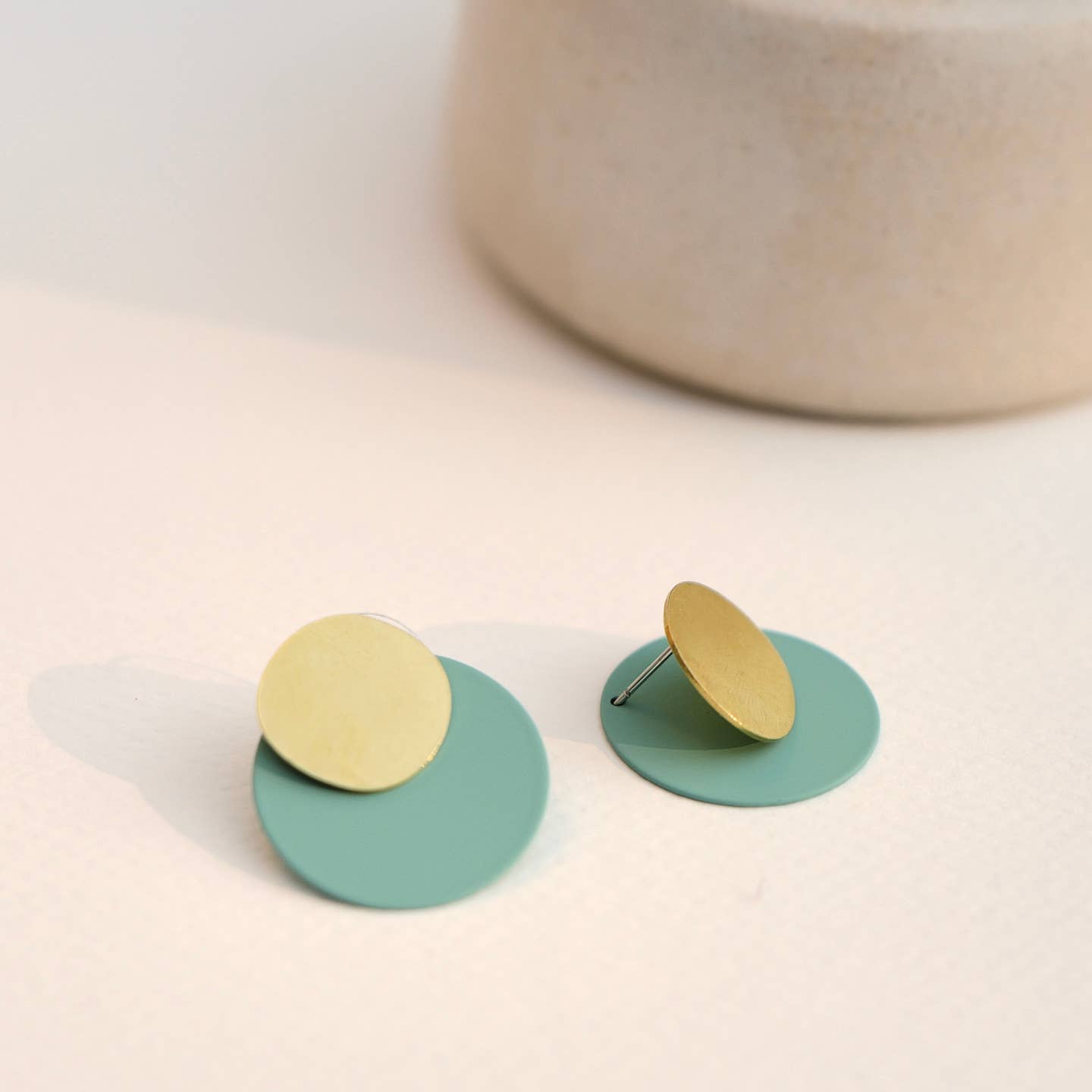 Overlay Two-in-One Colourful Geometric Large Stud Mint Disc Earrings