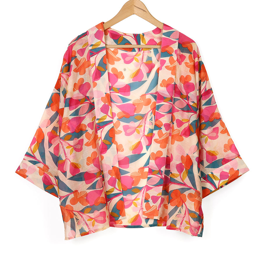 POM -  Orange Mix Tropical Floral Print Kimono