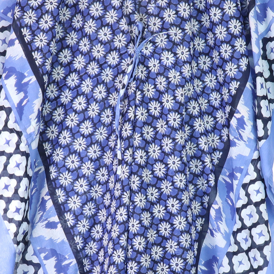 POM - Blue Mix Floral Tile Print Cotton Kaftan