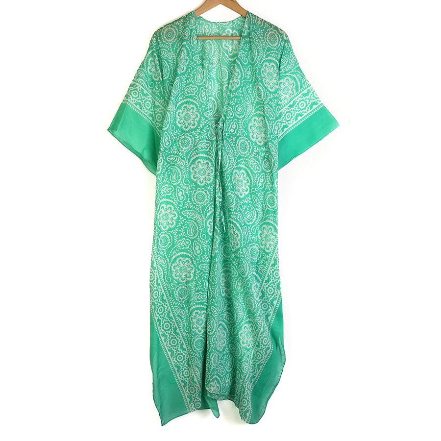 POM - Green & White Paisley Print Cotton Kaftan