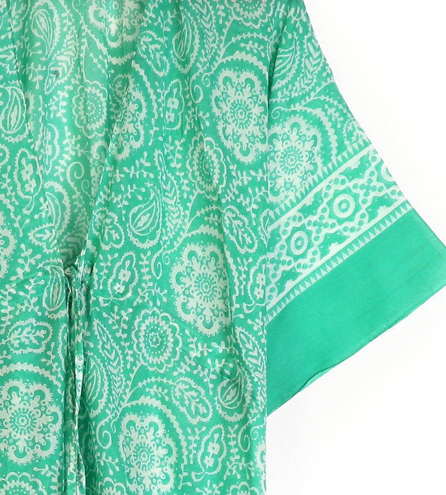POM - Green & White Paisley Print Cotton Kaftan