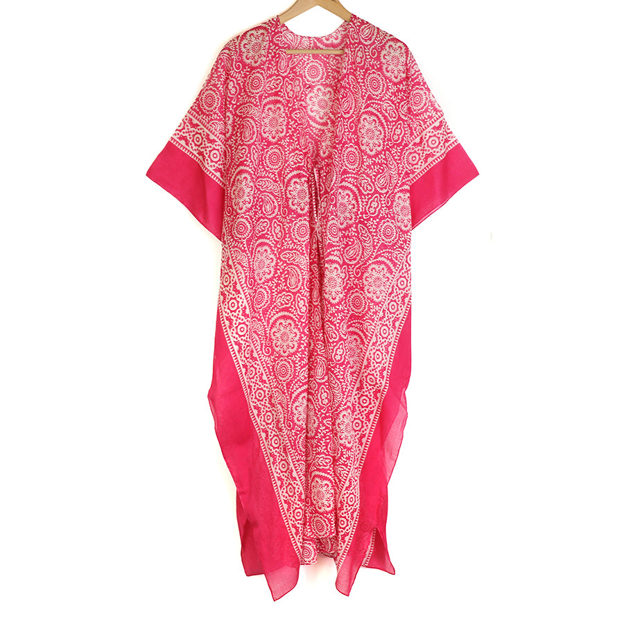 POM - Pink & White Paisley Print Cotton Kaftan