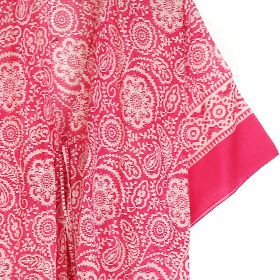 POM - Pink & White Paisley Print Cotton Kaftan