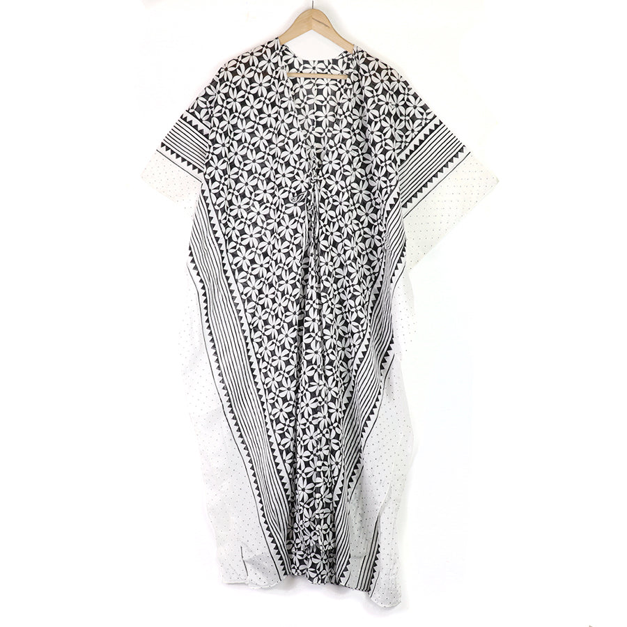 POM - Monochrome Graphic Repeat Print Cotton Kaftan