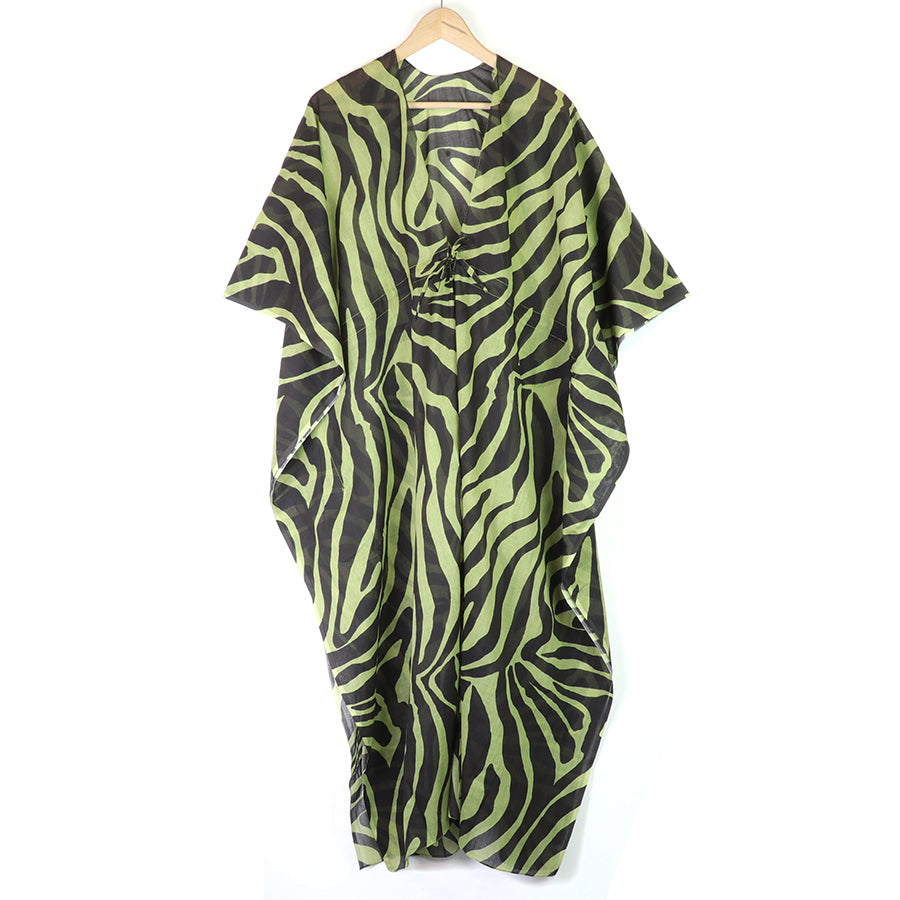 POM - Black & Green Zebra Print Cotton Kaftan