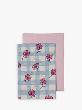 Gingham Pink Sorbet Happy Birthday - Hand Block Printed Greeting Card
