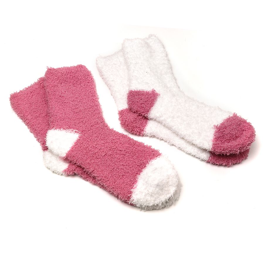 Pink & White Fluffy Sock Duo