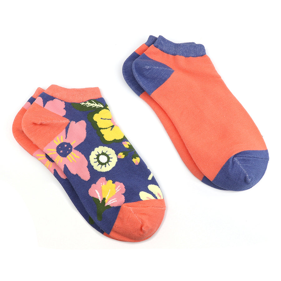 Coral and Blue Mix Floral Trainer Sock Duo