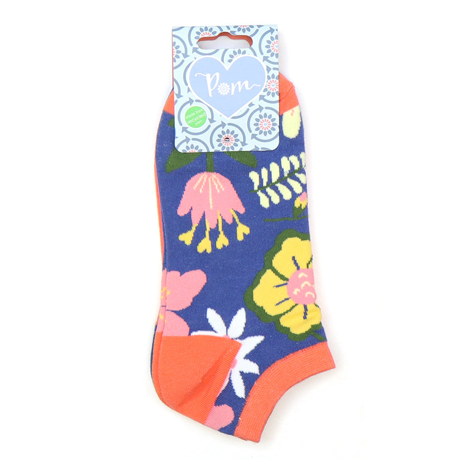 Coral and Blue Mix Floral Trainer Sock Duo