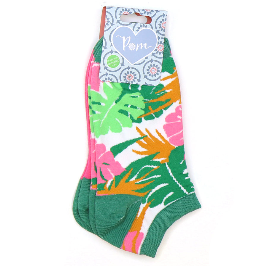 Pink and Khaki Mix Monstera Leaf Trainer Sock Duo