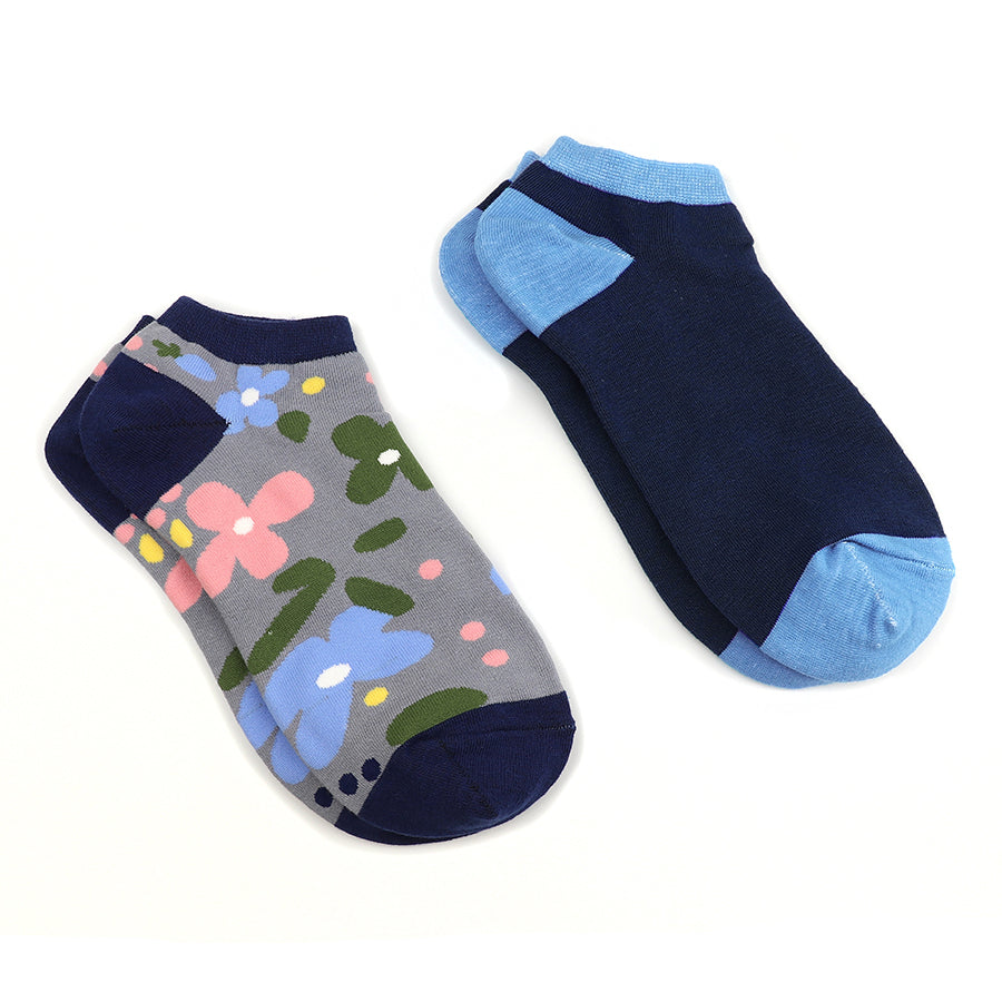 Navy and Grey Mix Floral Trainer Sock Duo