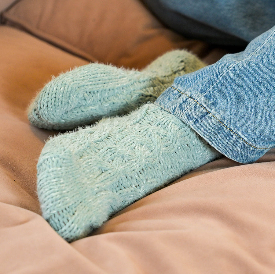 Seafoam Green Chunky Cable Knit Socks