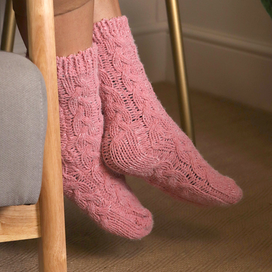 Salmon Pink Chunky Cable Knit Socks