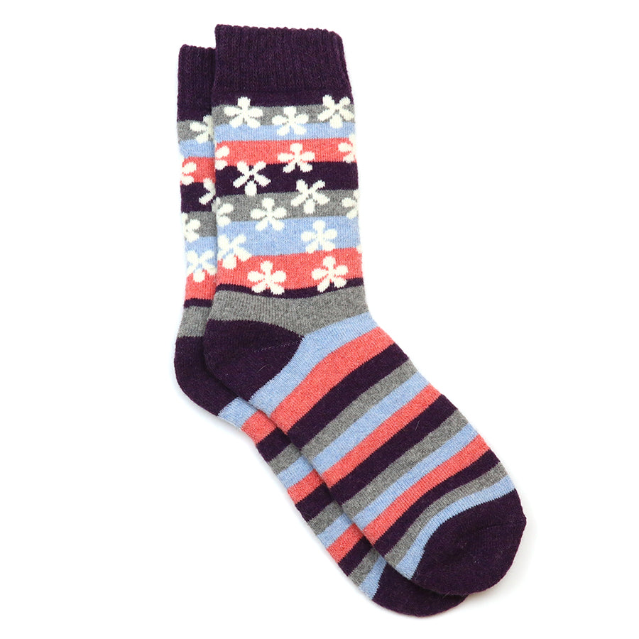 Alyssa Navy, Pink & Grey Mix Stripe & Flowers Socks