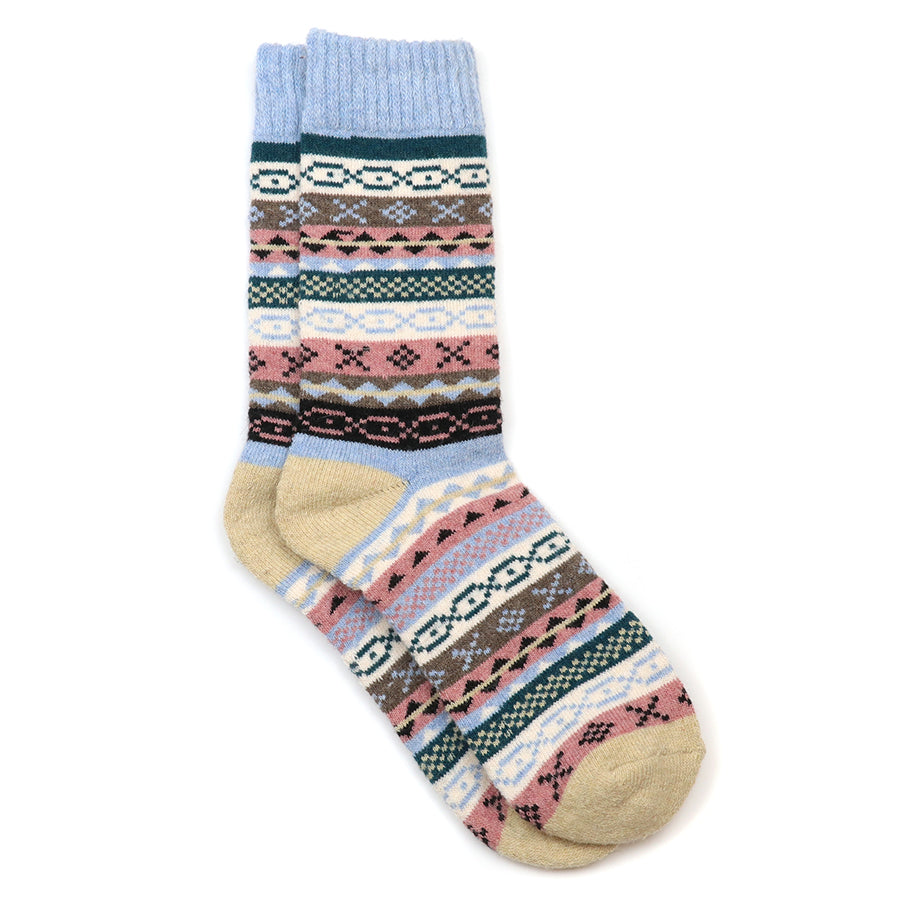 Lacey Blue, Buff Mix Multi Pattern Stripe Socks