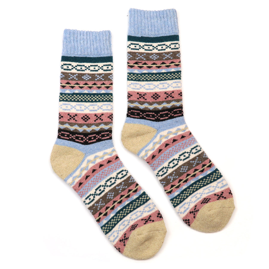 Lacey Blue, Buff Mix Multi Pattern Stripe Socks