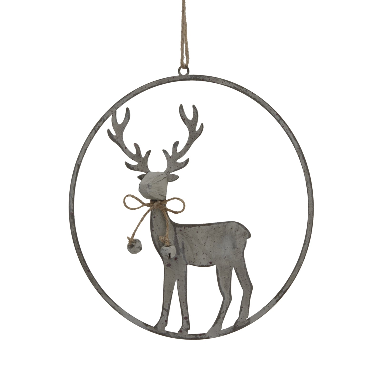 Large Rustic Reindeer In Hoop Hanging Decoration
