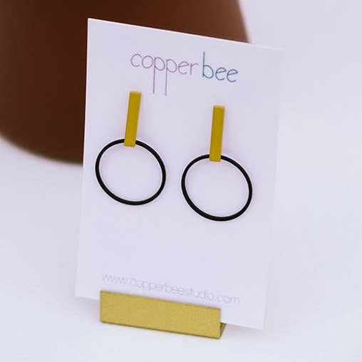 The Accent Collection Line + Circle Stud Mustard Earrings