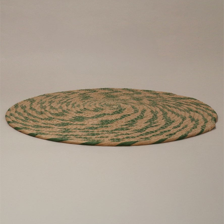 Pack of 4 Placemats - Natural & Green Round