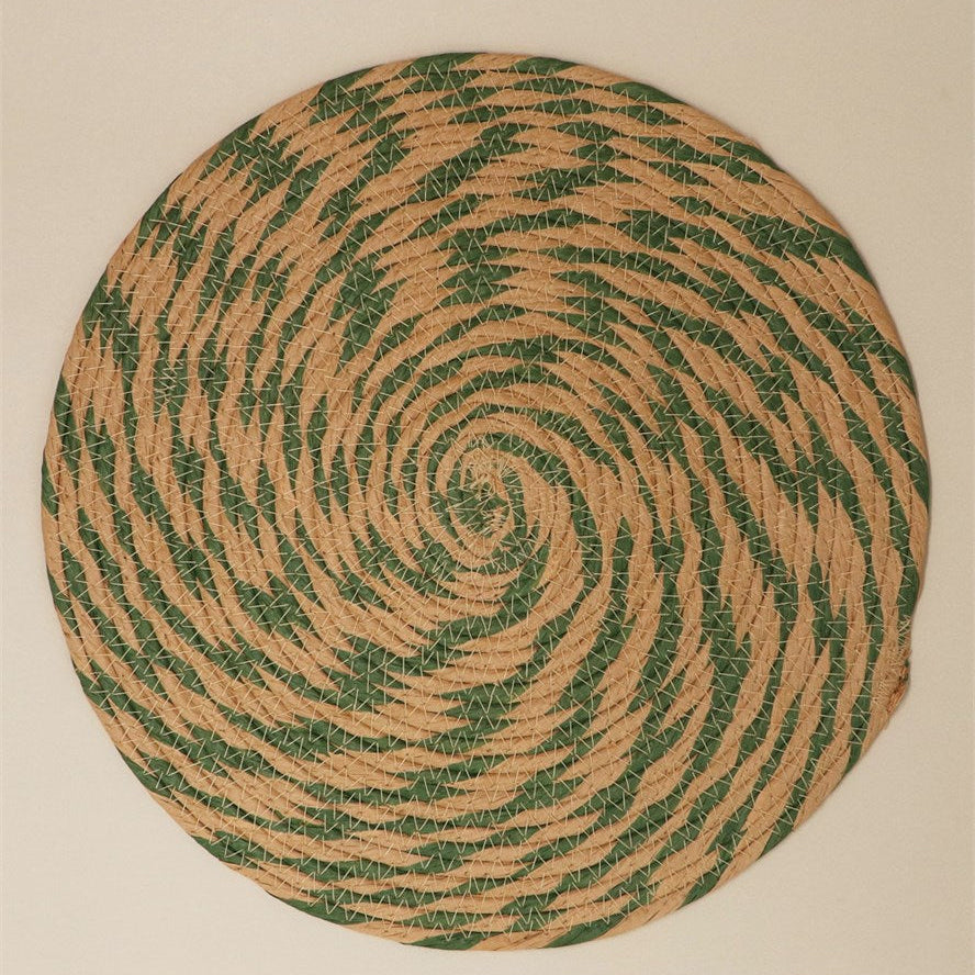 Pack of 4 Placemats - Natural & Green Round