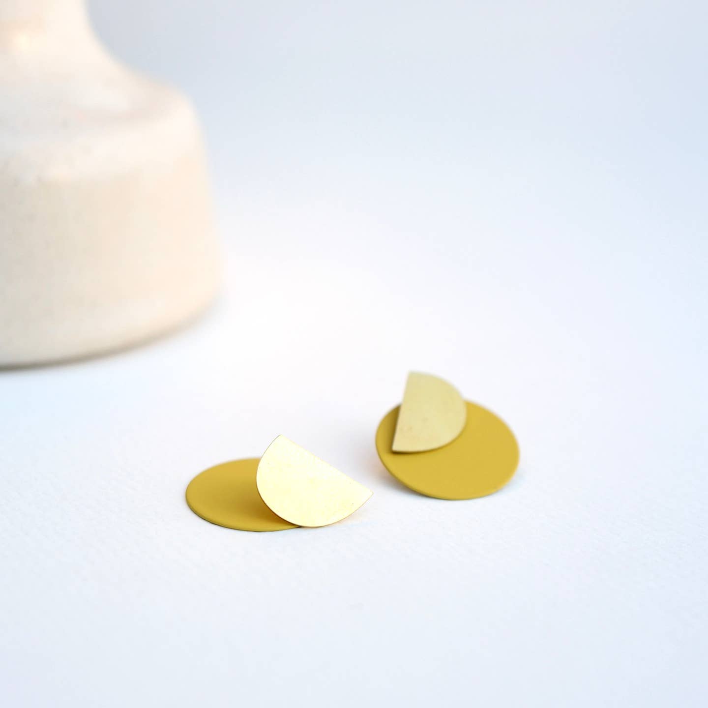 Overlay Two-in-One Colourful Geometric Large Stud Semi Circle Mustard Earrings