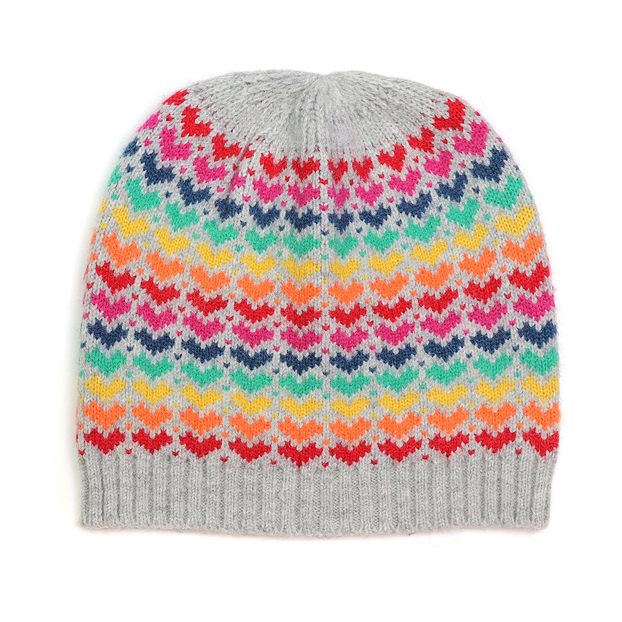 Grey and Multi Rainbow Hearts Beanie Hat