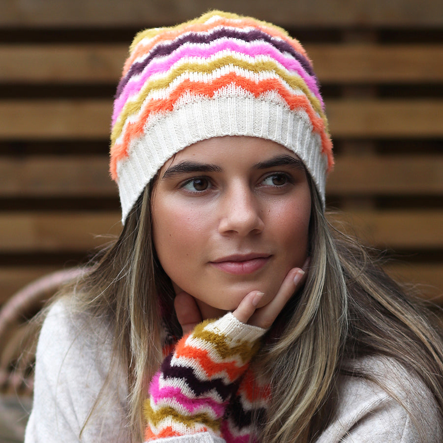 Super Soft Multi Mix Chevron Beanie Hat