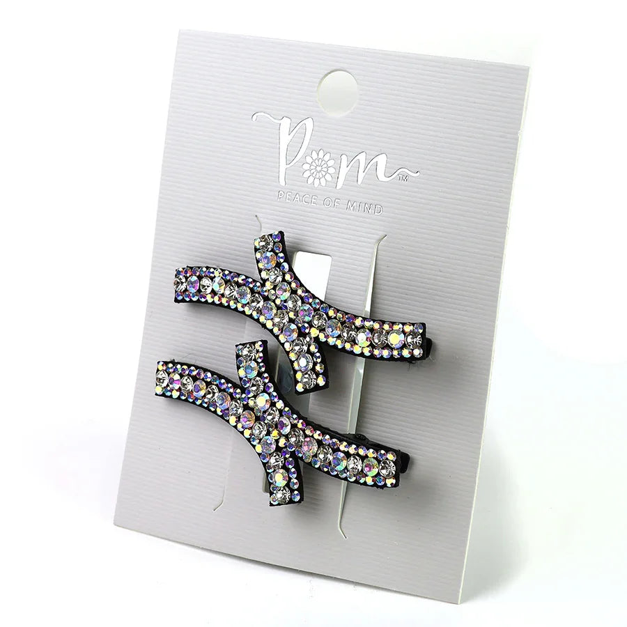 Pom - Clear Crystal Curves Hair Clip Duo