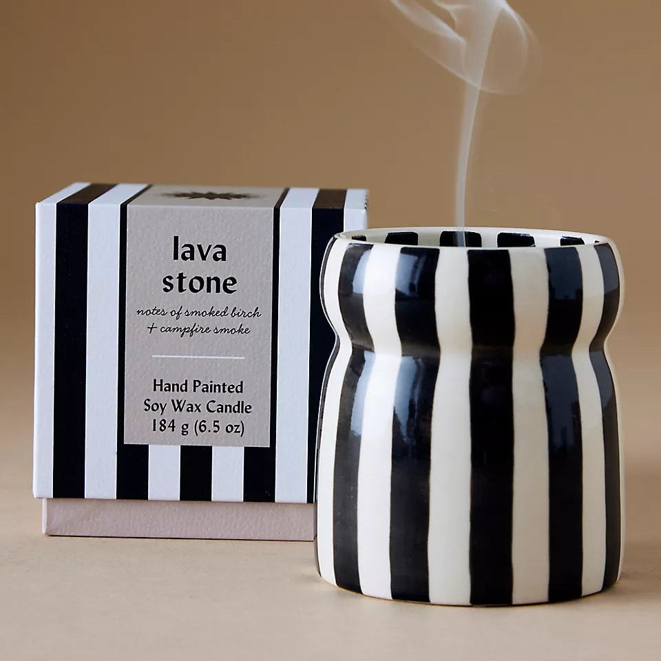 Cabana Black Striped Lava Stone Candle