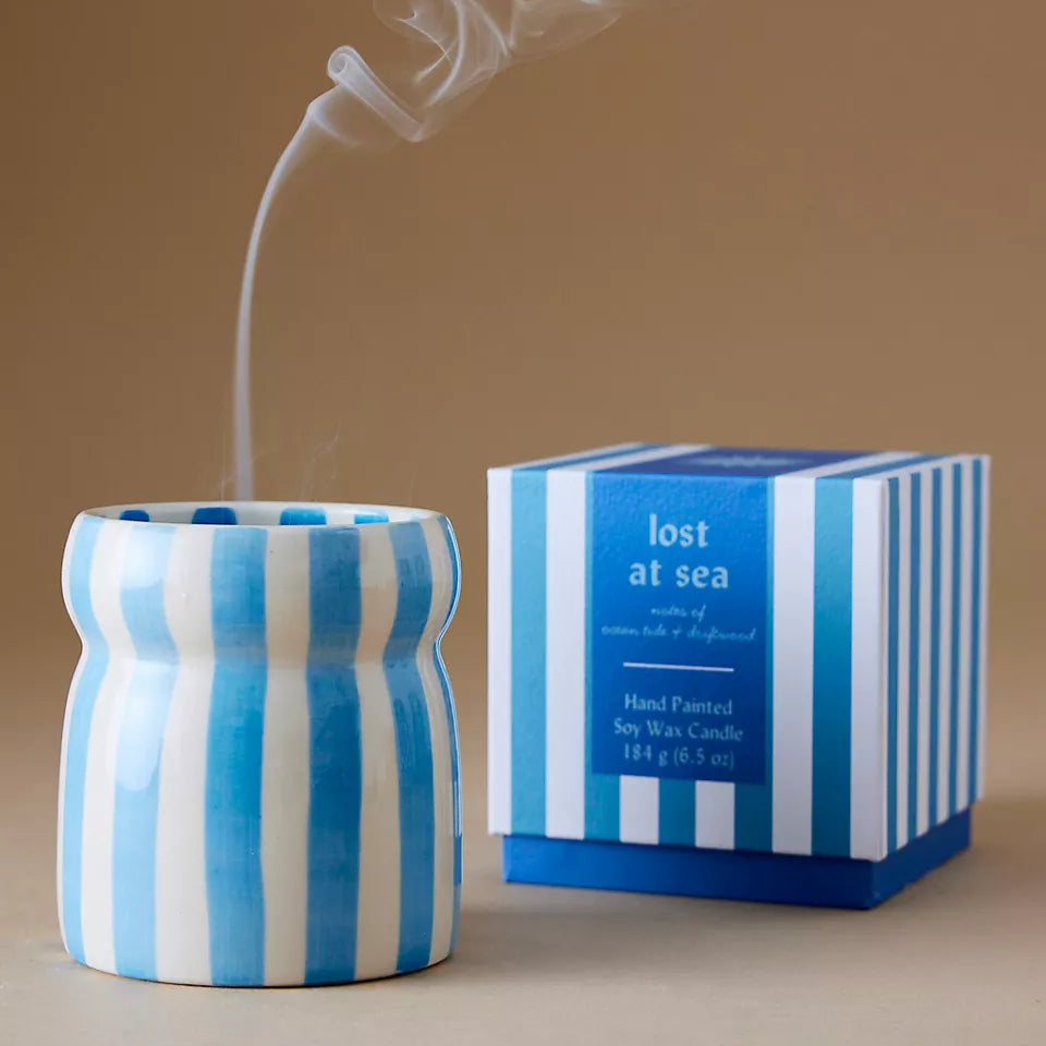 Cabana Blue Striped Lost at Sea Candle