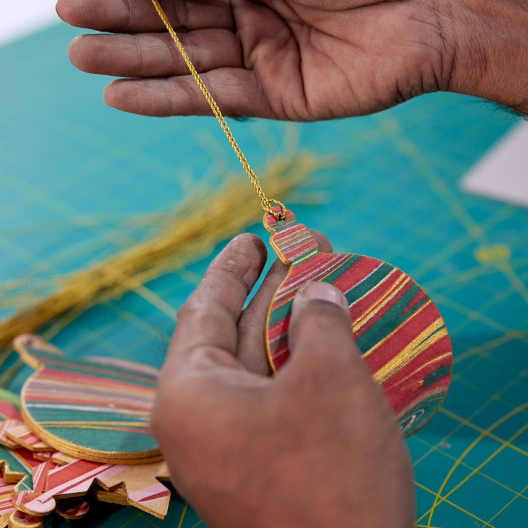 Festive Bauble Hand Marbled Christmas Decoration Greeting Card