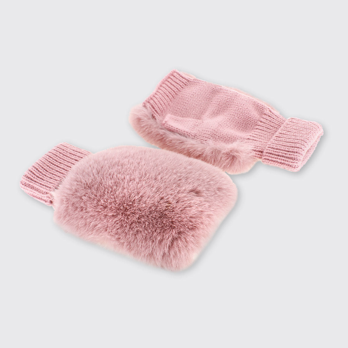 Faux Fur Fingerless Gloves - Pink