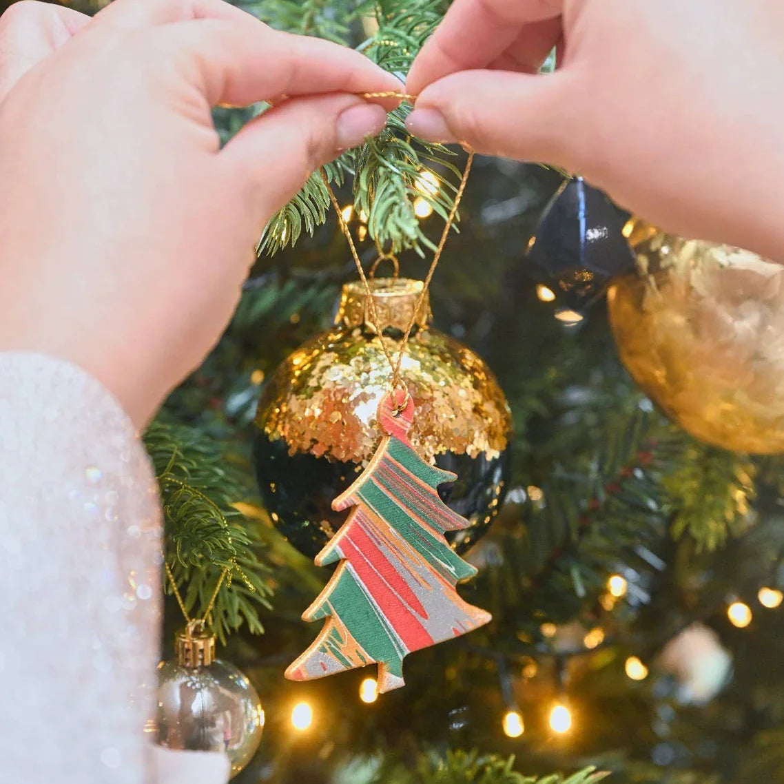 Festive Mix Hand Marbled Tree Shape Christmas Decoration Christmas Card