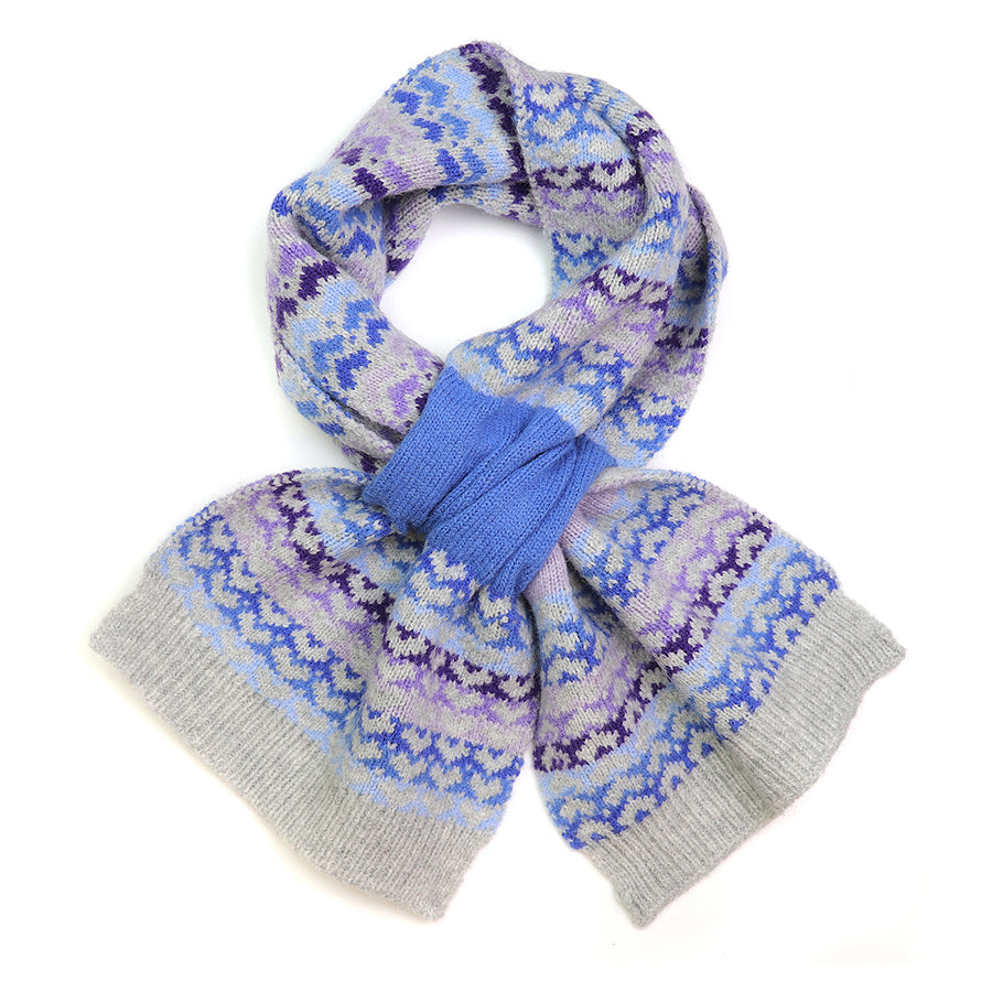 Wool Blend Blue Mix Heart Knit Pull Through Scarf