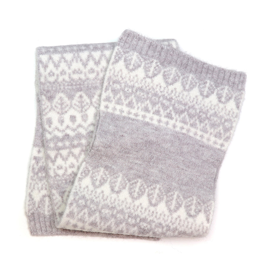 Wool Blend Grey Fair Isle Pull Through Scarf