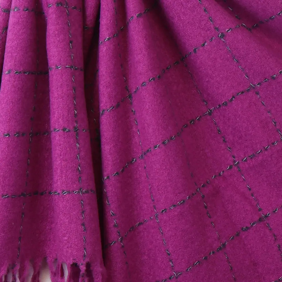 Magenta Running Stitch Check Scarf