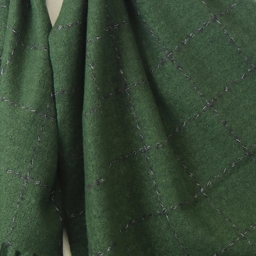 Running Stitch Check Scarf - Pine Green