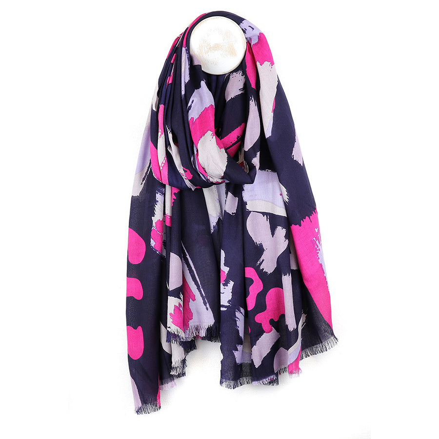 POM - Navy Mix Paint Daubs Print Scarf