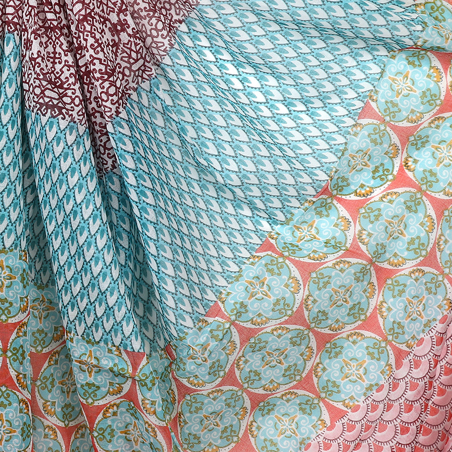 Organic Cotton Red & Blue Multi Print Scarf
