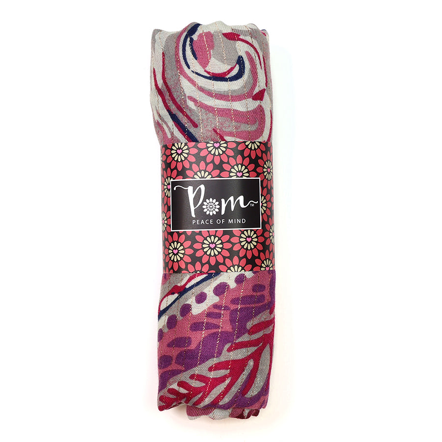 Pom - Raspberry Mix Paisley Leaf Print Scarf with Lurex