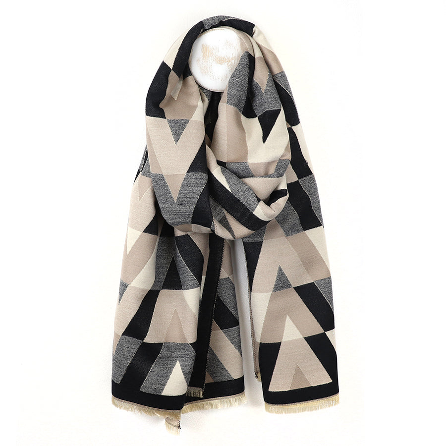 Pom - Black & Mushroom Mix Geo Chevron Jacquard Scarf